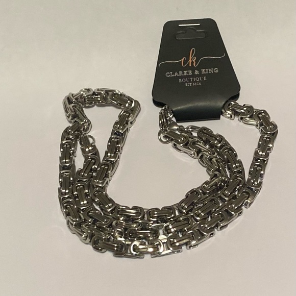 Men’s Stainless Steel U-Shaped Imperial Link Chain Necklace & Bracelet Set (8mm) - Picture 1 of 6
